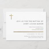 シンプル金ゴールドクロスモダンバプテスマ 招待状 (正面)