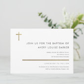 シンプル金ゴールドクロスモダンバプテスマ 招待状 (スタンド正面)