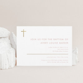 シンプル金ゴールドクロスモダンバプテスマ 招待状