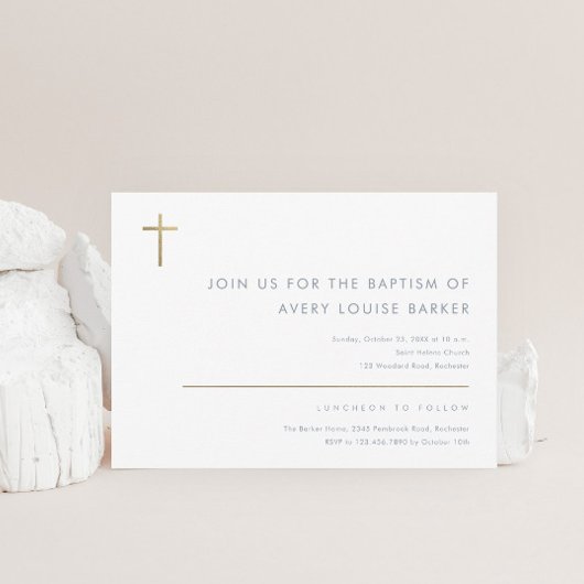 シンプル金ゴールドクロスモダンバプテスマ 招待状