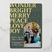 シンプル金ゴールドグエレガントリーンタイポグラフィファミリーフォト 箔シーズンカード (正面)