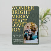 シンプル金ゴールドグエレガントリーンタイポグラフィファミリーフォト 箔シーズンカード (立ち正面)