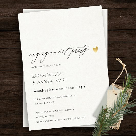 シンプル金ゴールドグエレガントレータイポグラフィ婚約 招待状