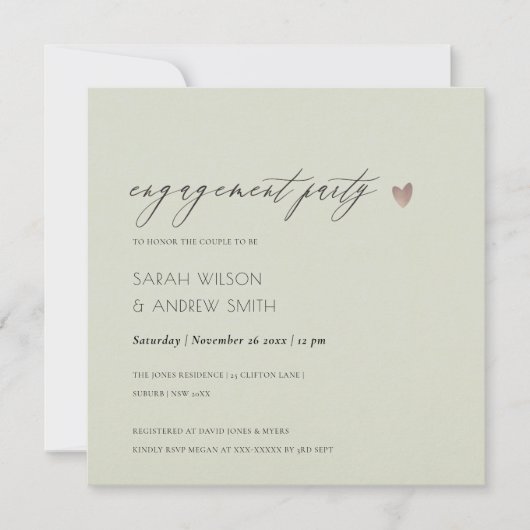 シンプル金ゴールドグエレガントレータイポグラフィ婚約 招待状 (正面)