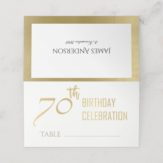 シンプル金ゴールドグエレガントレータイポグラフィ70誕生日 プレイスカード (外部開封)