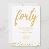 シンプル金ゴールドグリッタータイプ40th誕生日パーティー 招待状 (正面)