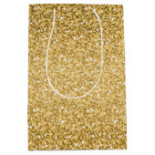 シンプル金ゴールドグリッターテクスチャ ミディアムペーパーバッグ (正面)