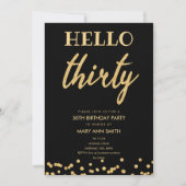 シンプル金ゴールドグリッター「ハローサーティー」誕生日パーティー 招待状 (正面)