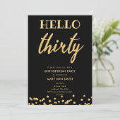 シンプル金ゴールドグリッター「ハローサーティー」誕生日パーティー 招待状 (スタンド正面)