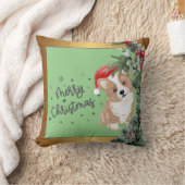 シンプル金ゴールドグリーンコルギクリスマス装飾用クッション クッション (ブランケット)