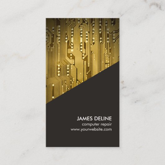 シンプル金ゴールドグレー回路基板コンピュータの修復 名刺 (正面)
