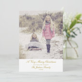 シンプル金ゴールドスエレガントクリススクリプトMerry Christmas写真 シーズンカード (スタンド正面)