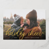 シンプル金ゴールドスクリプトオーバーレイ写真 箔シーズンカード (正面)