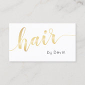 シンプル金ゴールドスクリプトタイポグラフィ美容師サロン 名刺 (正面)