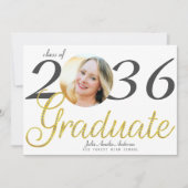 シンプル金ゴールドスクリプトファッション1枚の写真卒業 案内状 (正面)