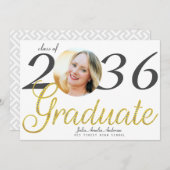 シンプル金ゴールドスクリプトファッション1枚の写真卒業 案内状 (正面/裏面)