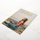 シンプル金ゴールドスクリプト写真の卒業 箔招待状 (回転した状態)