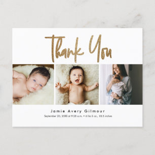 シンプル金ゴールドスクリプト写真コラージュベビー感謝していユー ポストカード