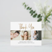 シンプル金ゴールドスクリプト写真コラージュベビー感謝していユー ポストカード (スタンド正面)