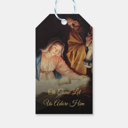 シンプル金ゴールドスクリプト宗教出生クリスマス ギフトタグ (正面)