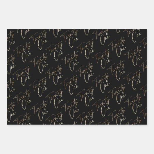 シンプル金ゴールドスクリプト21歳の誕生日パーティー ラッピングペーパーシート (正面)