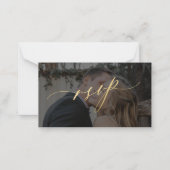 シンプル金ゴールドスクリプモダント写真結婚式RSVP ノートカード (正面)