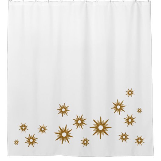 シンプル金ゴールドスターバストデザイン |白 シャワーカーテン (正面)