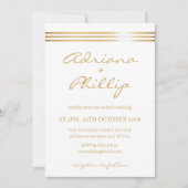 シンプル金ゴールドストライプ結婚式招待状 招待状 (正面)