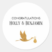 シンプル金ゴールドストルフェイククおめでとう赤ちゃんシャワー ラウンドシール (正面)
