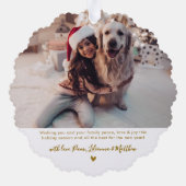 シンプル金ゴールドスモダンクリプト2写真クリスマス オーナメントカード (裏面)