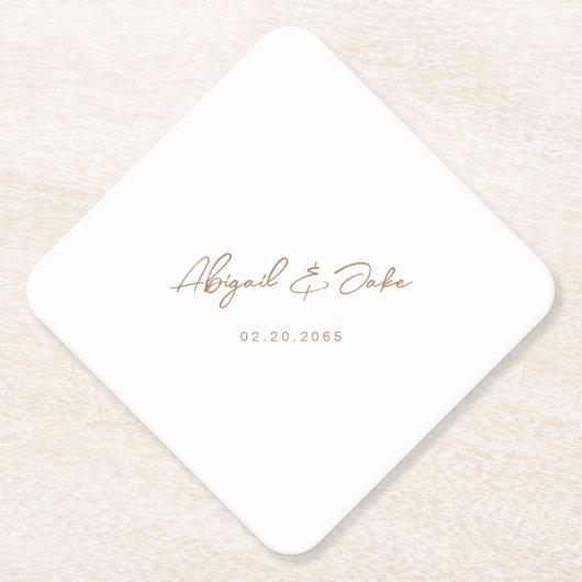 シンプル金ゴールドス結婚クリプトのカップル名ダイヤモンド ペーパーコースター (正面)