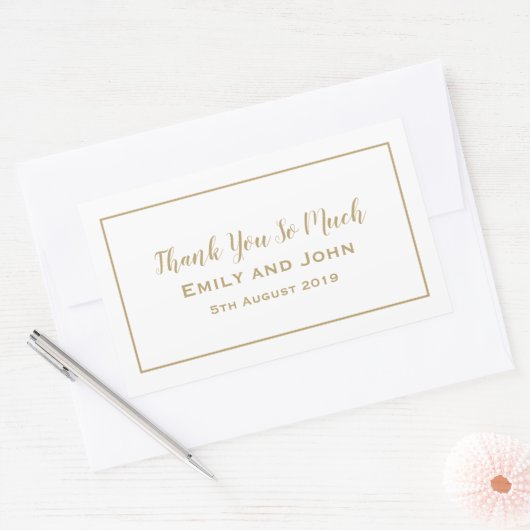 シンプル金ゴールドタイポグラフィ及びフレーム結婚式の引き出物 長方形シール (封筒)