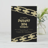 シンプル金ゴールドチェーフェイクン大人の誕生日パーティブラック 招待状 (スタンド正面)