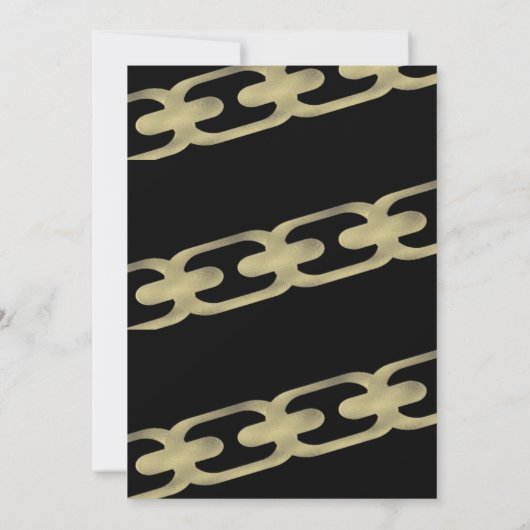 シンプル金ゴールドチェーフェイクン大人の誕生日パーティブラック 招待状 (裏面)