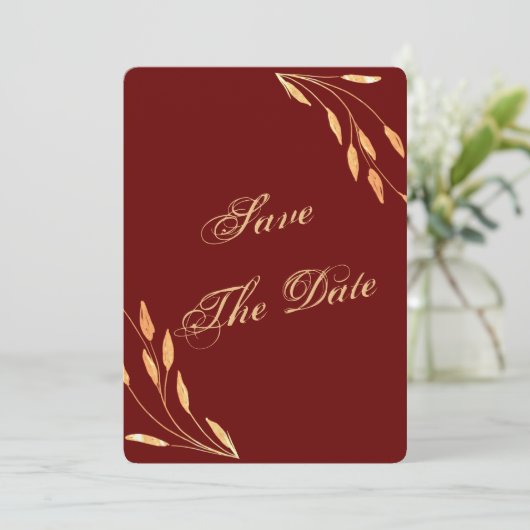 シンプル金ゴールドトロピカル離れ結婚 セーブザデート (スタンド正面)