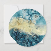 シンプル金ゴールドネイビユニークーブルー水結婚色 招待状 (裏面)