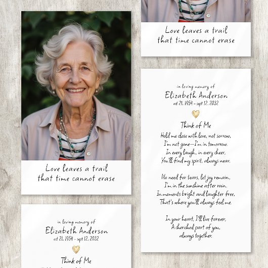 シンプル金ゴールドハート写真葬式祈りの言葉カード