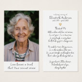 シンプル金ゴールドハート写真葬式祈りの言葉カード (正面&裏面)