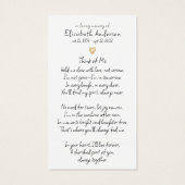 シンプル金ゴールドハート写真葬式祈りの言葉カード (裏面)