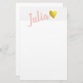 シンプル金ゴールドハート線ピンクパーソナライズされた 便箋 (正面/裏面)