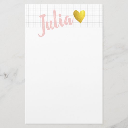 シンプル金ゴールドハート線ピンクパーソナライズされた 便箋 (正面)