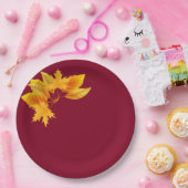 シンプル金ゴールドバーガンディ秋お祝い ペーパープレート (パーティー)