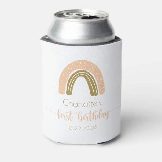 シンプル金ゴールドピンクボホレインボーファースト誕生日 缶クーラー (缶裏面)