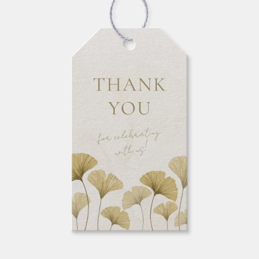 シンプル金ゴールドフェイクイチョウ結婚式の引き出物ギフトラベル ギフトタグ (正面)