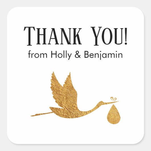 シンプル金ゴールドフェイクストークありがとう！赤ちゃんシャワー スクエアシール (正面)