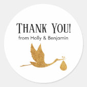 シンプル金ゴールドフェイクストークありがとう！赤ちゃんシャワー ラウンドシール (正面)