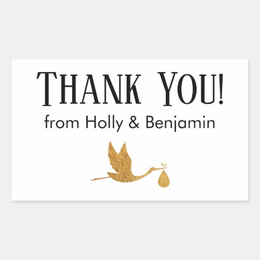 シンプル金ゴールドフェイクストークありがとう!赤ちゃんシャワー 長方形シール (正面)