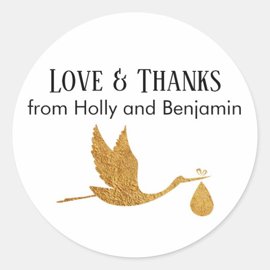 シンプル金ゴールドフェイクストークラブ&ベビー感謝していシャワー ラウンドシール (正面)
