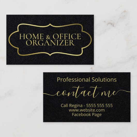シンプル金ゴールドフェイクブラックの個人用アシスタント 名刺 (正面/裏面)