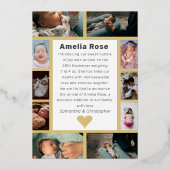 シンプル金ゴールドフォトコラージュHelloベビー発表 箔招待状 (裏面)